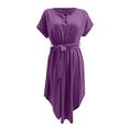 thumbnail image 4 of Robes pour Femmes 2024 Été Robes Oversize pour Col en V Boutons Manches Courtes Robe Couleur Unie avec Ceinture Manches Robe Décontractée 50 % de Réduction Liquidation!, 4 of 5