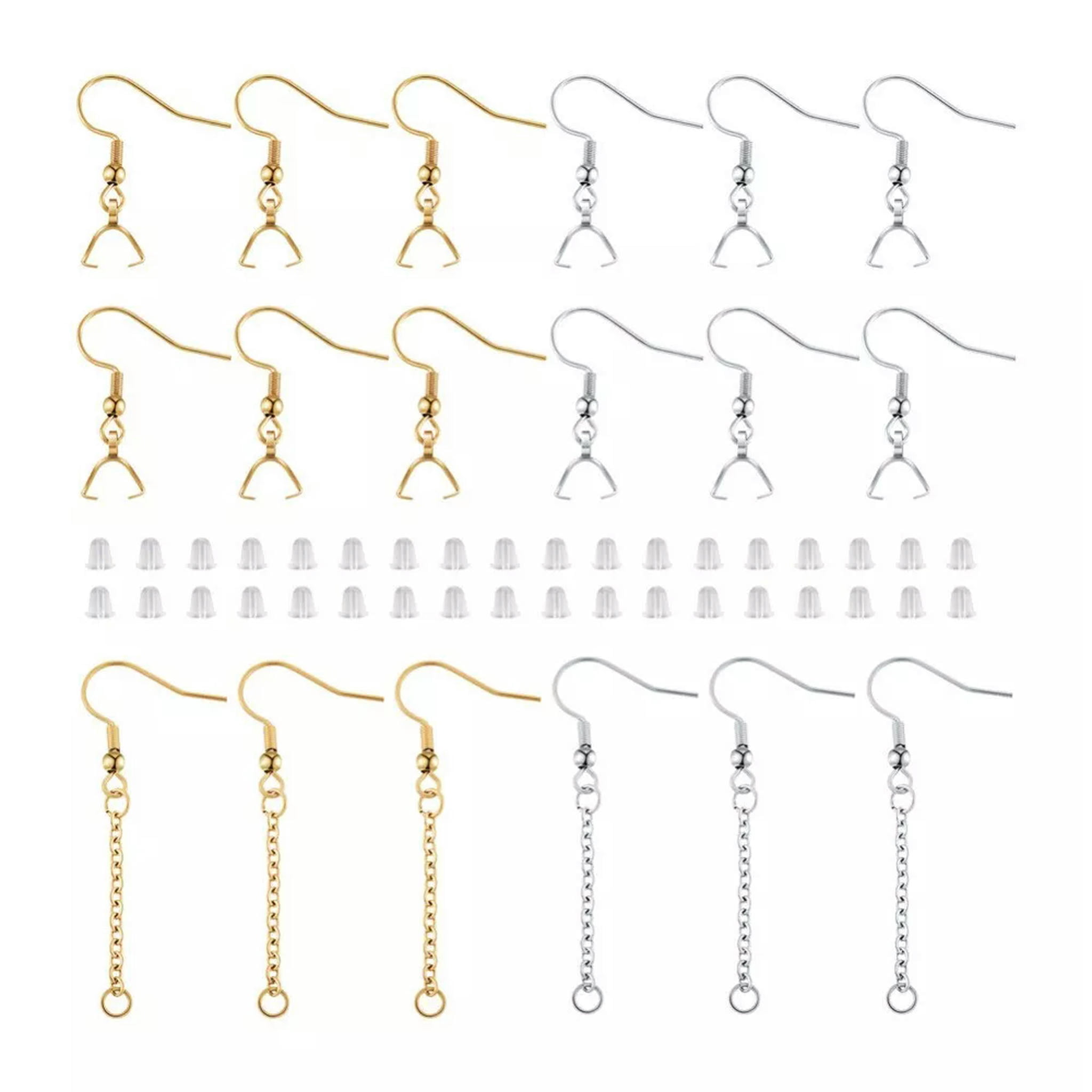 U8MO 1 Box Stainless Steel Hooks Ear Wire with Ice Pick Pinch Bails Jewelry Findings