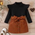 thumbnail image 2 of Kaprioy Baby Girl Fall Winter Clothes Baby Girl Outfits Ruffles Long Sleeve Ribbed Knitted Turtleneck T Shirt Tops Solid Bow Skirt Baby Girls Clothing Sets, 2 of 8