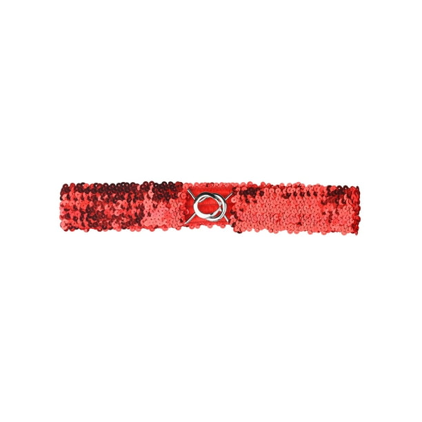 CINTURONES ELÁSTICOS PARA MUJERES TALLA PLUS INSPIRADOS EN CHIC, CINTURONES AJUSTADOS Y ELÁSTICOS CON DECORACIÓN DE LENTEJUELAS BRILLANTES PARA VESTIDOS 64cm/25.19" ROJO