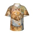 thumbnail image 1 of Balery Girl Hugging Dog Flowers Camisas hawaianas de manga corta para hombre, camisas playeras de corte holgado, camisas de vacaciones con botones,3X-Large, 1 of 7