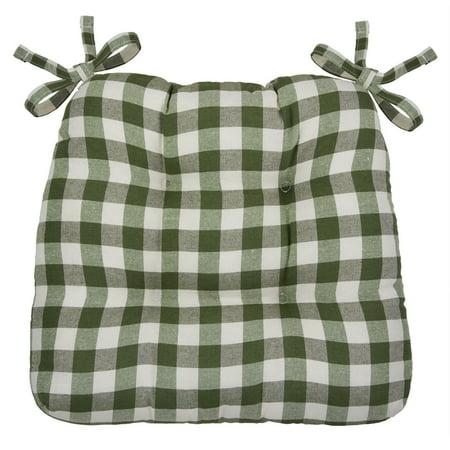 

Kate Aurora Country Living Plush Gingham Plaid Checkered Country Farmhouse Chair Cushion/Pad With Tear Proof Ties - Sage Green/Beige