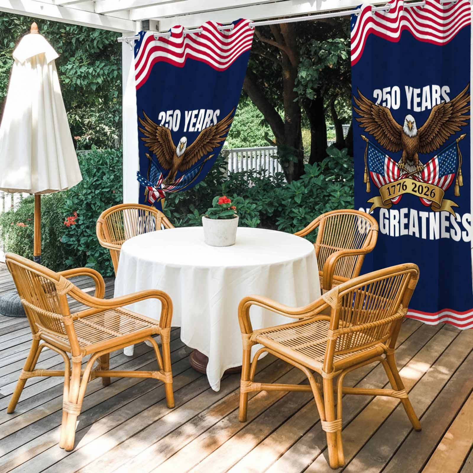 4th of July Outdoor Curtains for Patio, Years of Greatness Bald Eagle Blue Red USA Flag Sunshade Privacy Drapes Grommet Waterproof Outside Curtains for Porch/Cabana/Balcony 54"x 108", 1 Panel