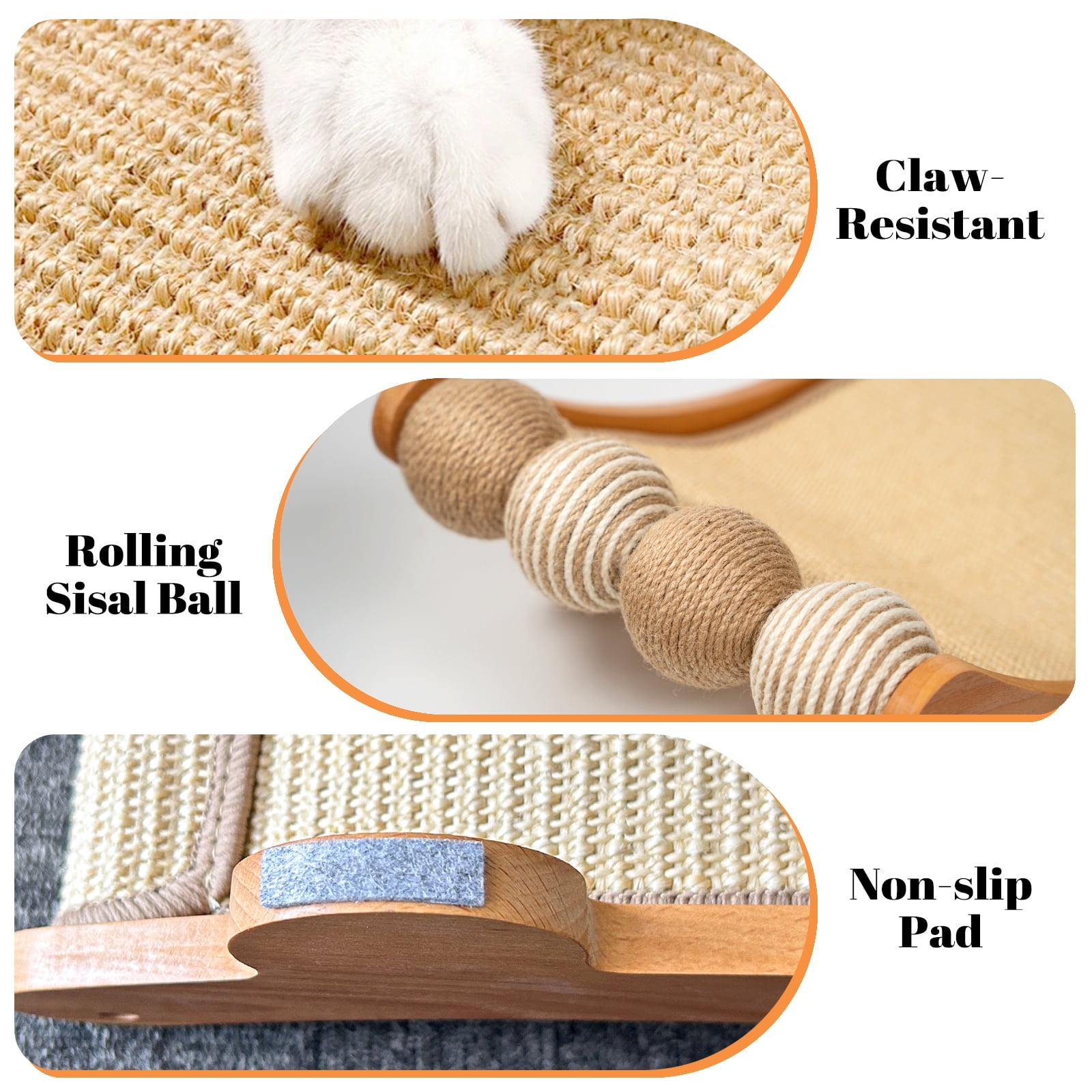 CheerPals Cat Scratcher Pad with Toy Balls, 27x14in Solid Wood Scratching Bed, Sisal Cats Chair Hammock Lounge for Indoor Cat