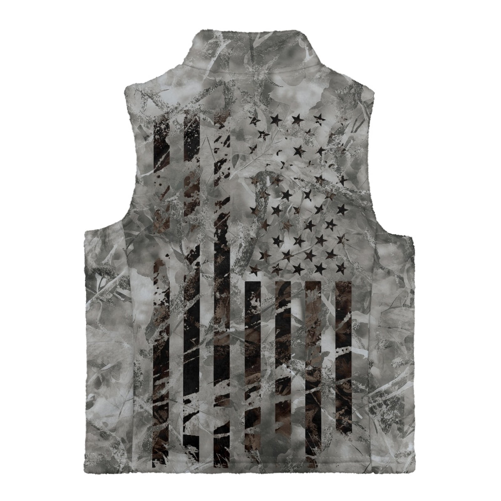 Xoenoiee American Flag Hunting Camo Print Boys Vest Lightweight Stand Collar Sleeveless Zip Up Outerwear Fleece Warm Jacket with 2 Pocket, Size 7-8 Years
