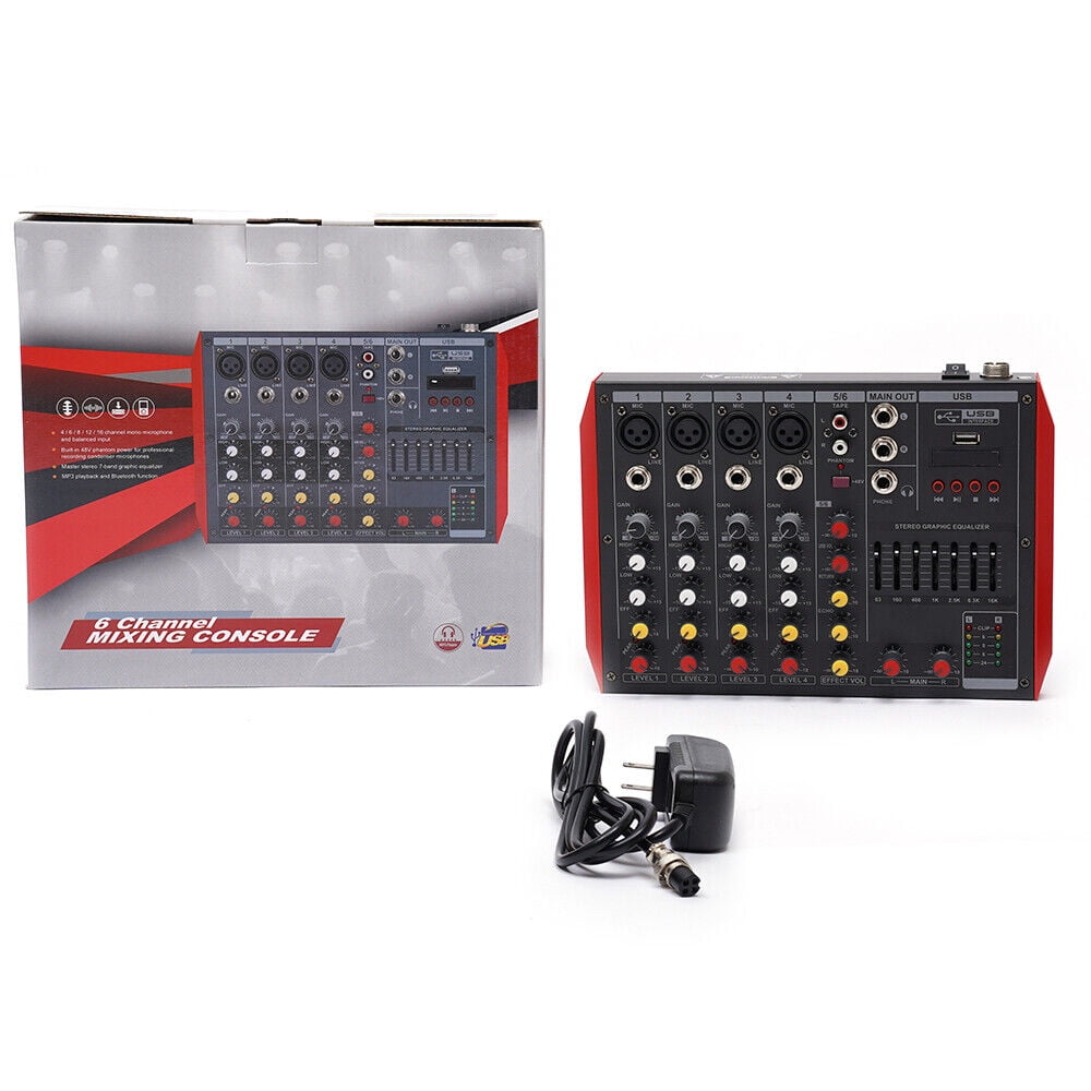 Pro 6 Channel Bluetooth Studio Audio Mixer Live Sound Mixing Console with USB 110V