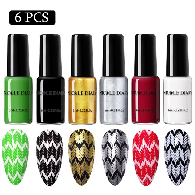 NICOLE DIARY 6ml Estampado de esmalte de uñas Negro Blanco Nail Art Impresión Barniz Sello para uñas Esmalte de uñas híbrido Lacas Tan Jianjun unisex