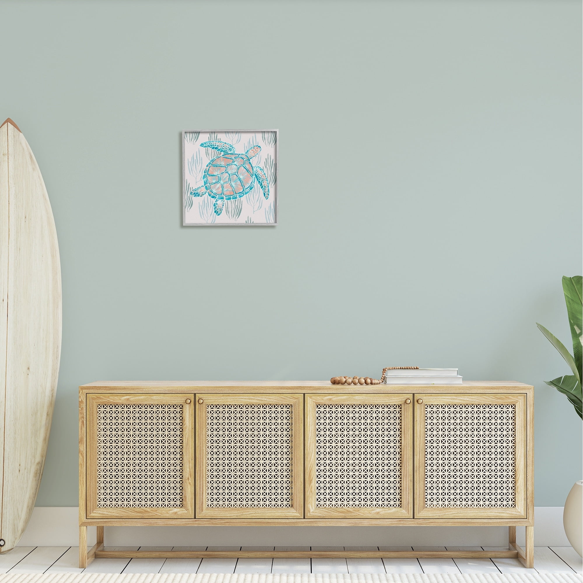 Stupell Industries Sea Turtle Among Ocean Grasses Blue Orange Detail Graphic Art Gray Framed Art Print Wall Art, Design by Ziwei Li