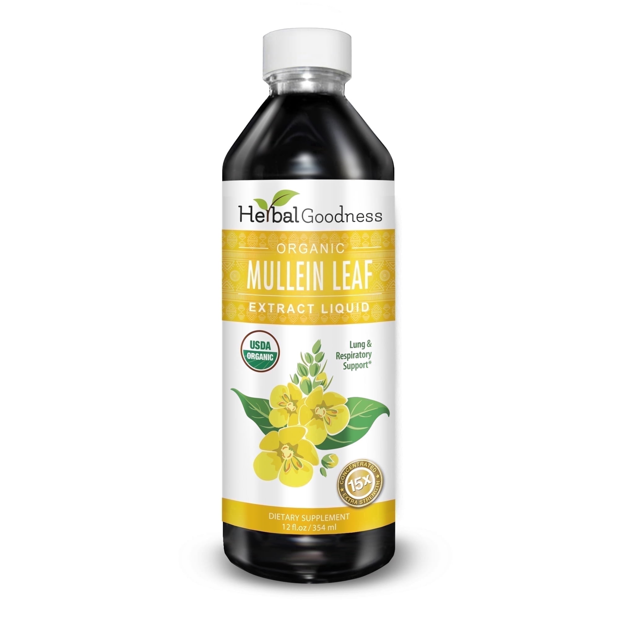 Herbal Goodness Organic Mullein Leaf Extract 12fl.oz, Gordolobo, Mullein Drops for Lungs, Respiratory & Immune Supplement