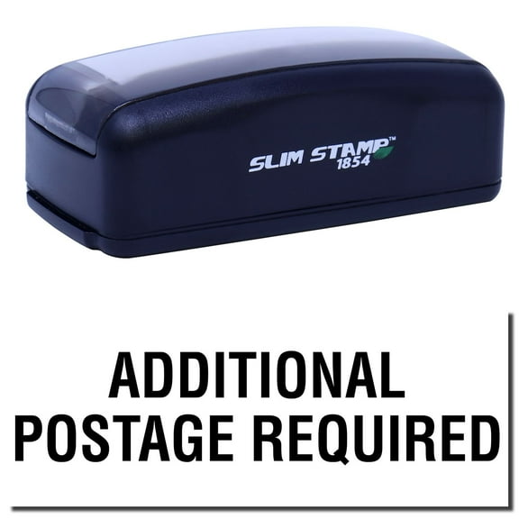 Large Pre-Inked Additional Postage Required Stamp, Slim 1854, Ultra Slim Design, Impression Size 1-13/16" by 2-1/2", Up to 25,000 Impressions - Black Ink