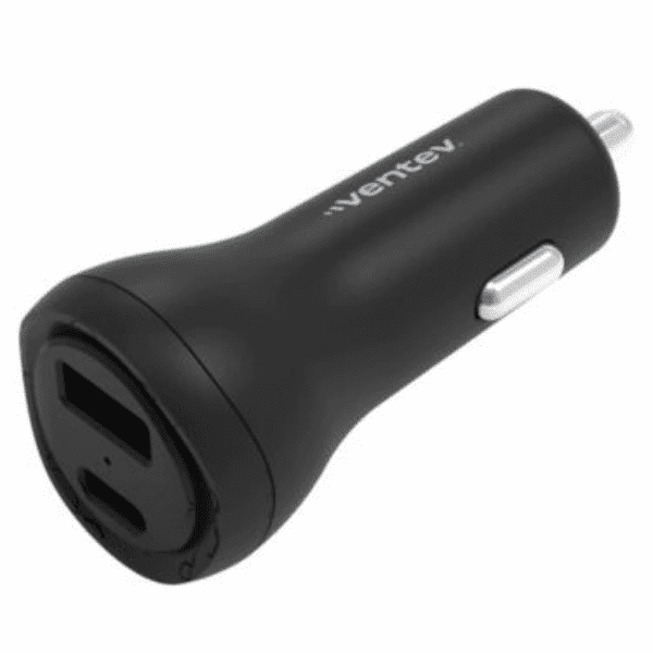 Ventev Car Charger 2 Port 32W USB-A -12W- USB-C -20W- Power Delivery LED Indicator Light - Box - Black