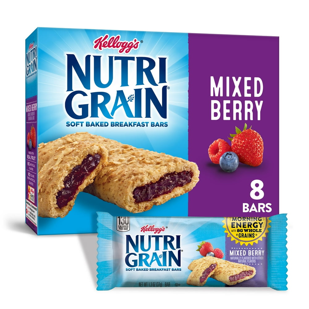 Kellogg's NutriGrain, Soft Baked Breakfast Bars, Mixed Berry, 8 Ct, 10