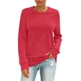 thumbnail image 2 of Endives Women's Long Sleeve Shirts Round Neck Womens Tops Solid Color Basic Tee T Shirts Streetwear Outerwear S-5XL Red, 2 of 7