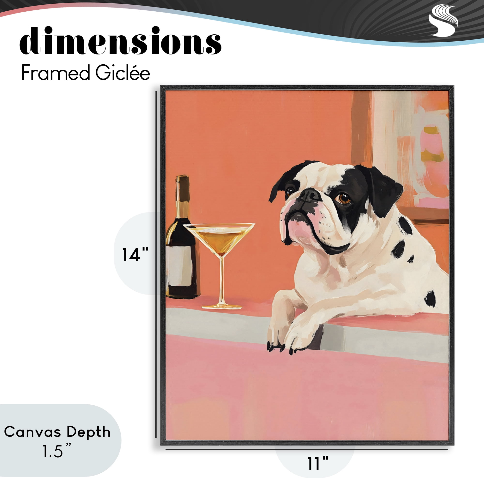 Stupell Industries Bulldog at Martini Lounge Black Framed Giclee Art, design by The Prints Vibe