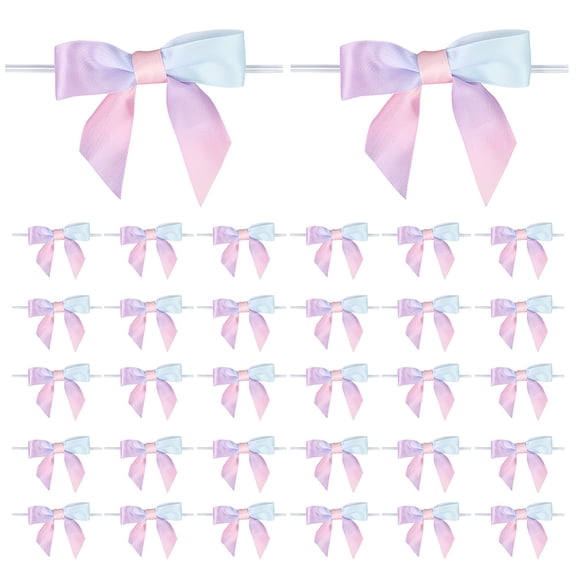 50Pcs Pastel Ribbon Bows Satin Ribbon Twist Tie Bows 7cm Mini Premade Tied Bowknot Packaging Gift Wrap Bows