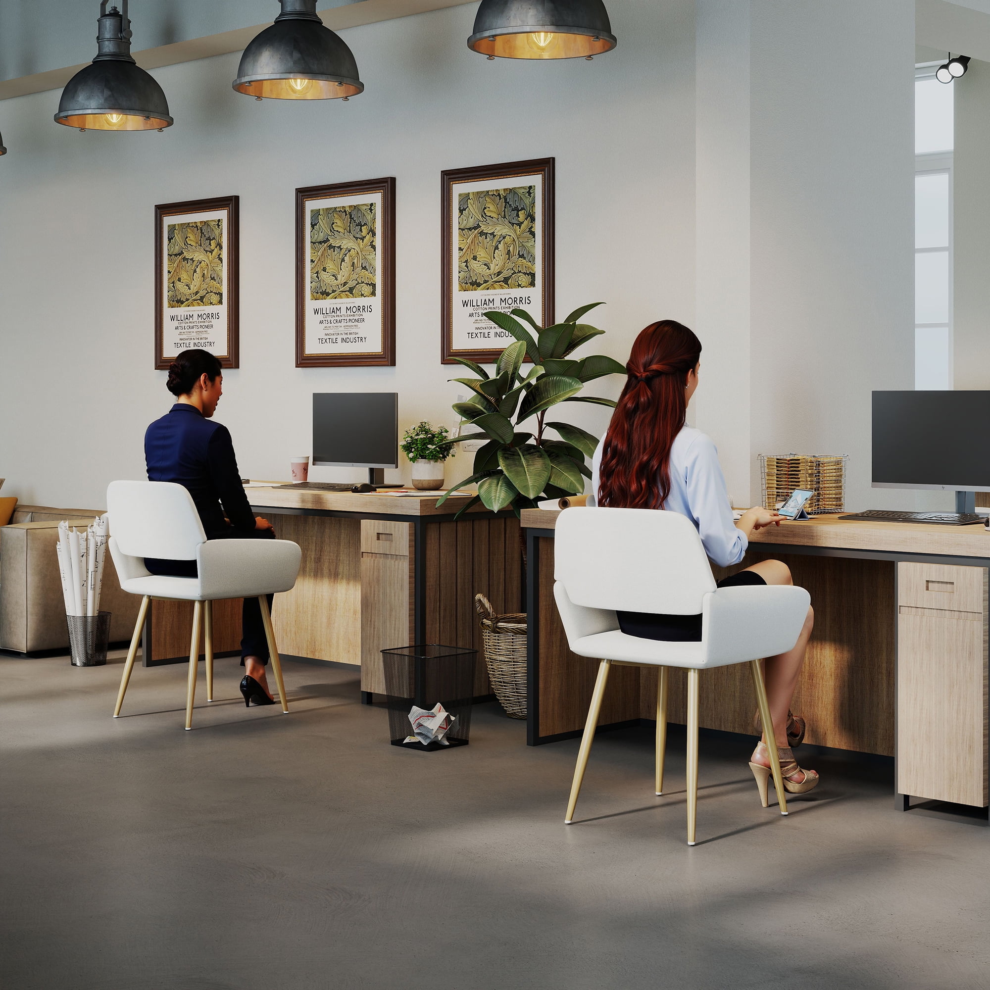 Homy Casa Set of 2 Upholstered Dining Chairs with Hollow Backrest and Wooden Legs for Small Spaces