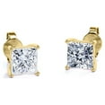 thumbnail image 6 of JeenMata 4 Prong - 3 Carat Princess Cut Moissanite - Solitaire Stud Earrings - 18K Yellow Gold Plating Over Silver, 6 of 6