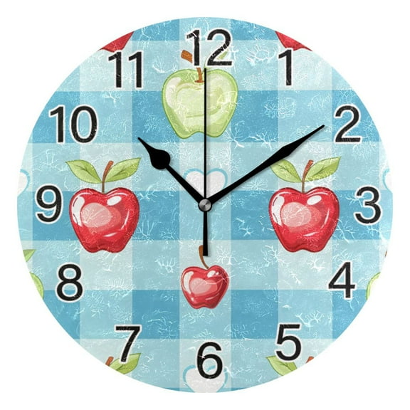 Ryvnso Fruit and Heart Checkered Grid Wall Clock Non Ticking Silent Kitchen Clock Battery Operated Clocks 10 inch