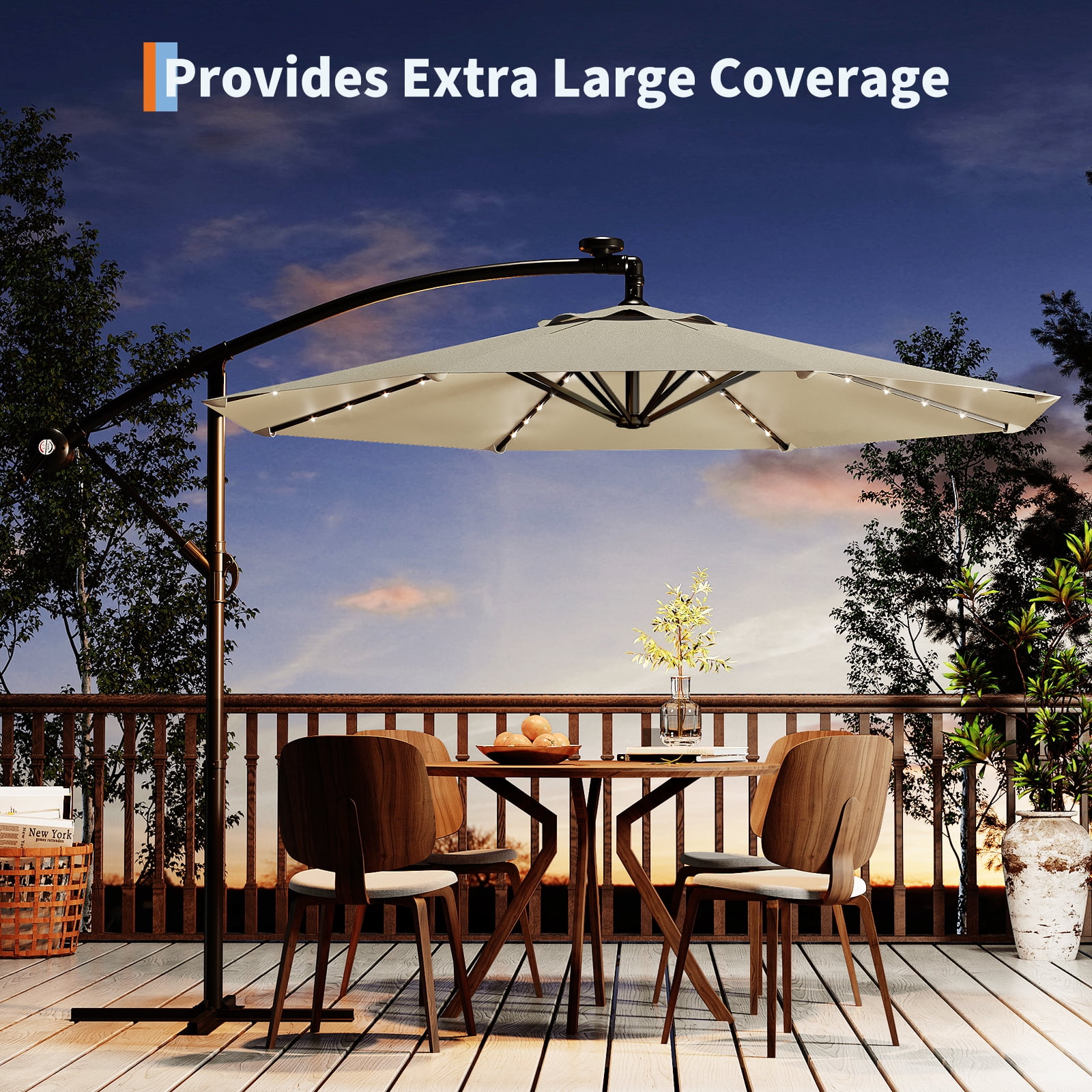 Wildbreak 10 ft Offset Hanging Market Patio Umbrella, with Solar LED, Easy Tilt Adjustment, Off-white