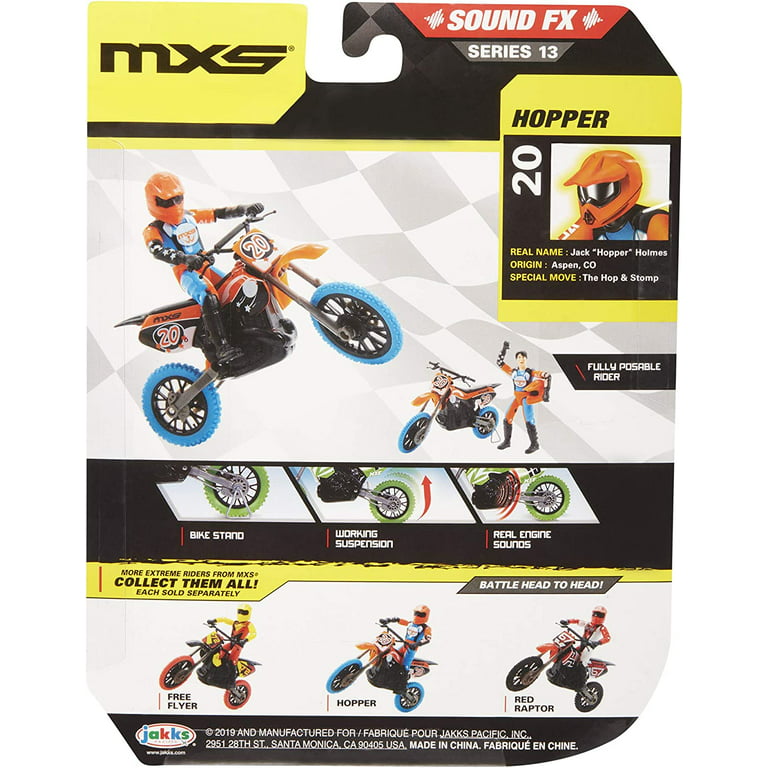 MXS Motocross Bike Toys Moto Extreme Sports, Bike & Rider with SFX Sounds  by Jakks Pacific Action Figure Playsets - #20 Orange & Blue Rider, for Kids