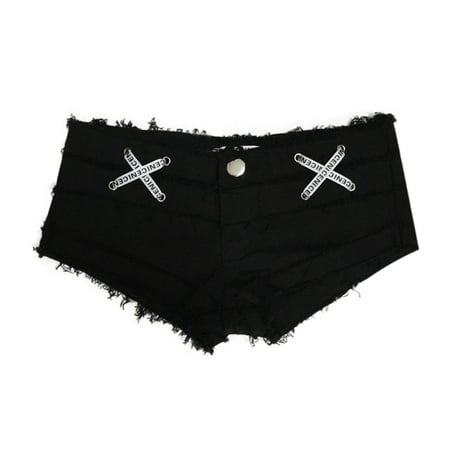 PLLFRLRT Womens Sexy Mini Denim Shorts Low Rise Cheeky Jeans Shorts Hot Shorts Cut Off Mini Cheeky Booty Shorts Clubwear(Black S)