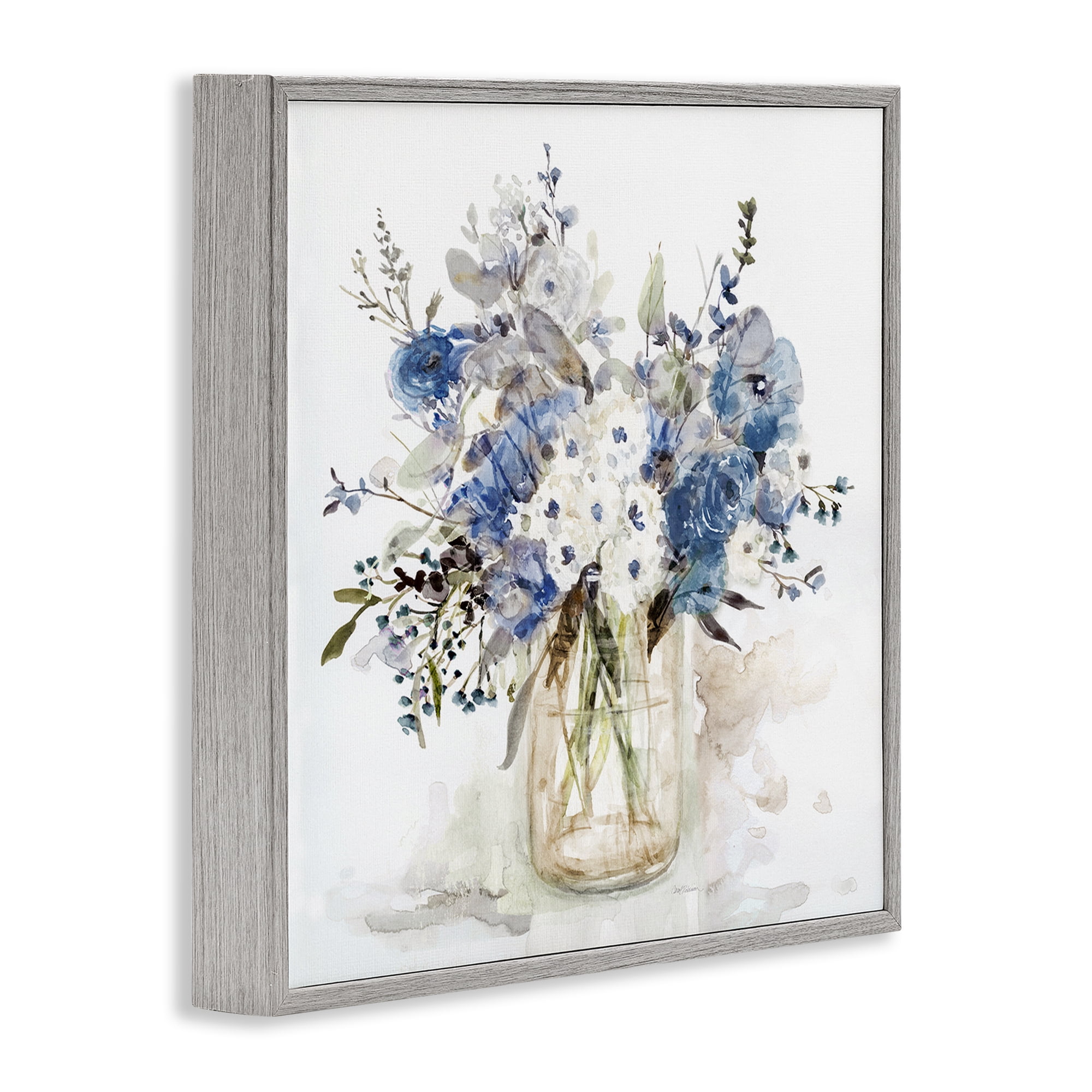 Stupell Industries Blue & White Spring Flowers Gray Framed Giclee Art, design by Carol Robinson