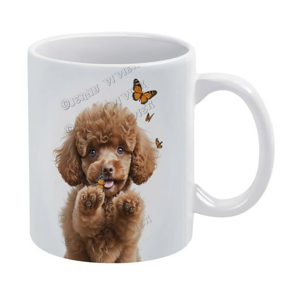Brown Poodle Dog Ceramic Coffee Mug Tea Cup, 11 OZ