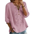 thumbnail image 4 of Holzkary Cotton Linen Shirts for Women Elbow Sleeve Summer Gauze Shirts Boho Shirts Loose Fit Blouses Summer Tops for Women Cotton Linen Tops V Neck Blouses Solid Color Shirts Lightweight Shirt, 4 of 9
