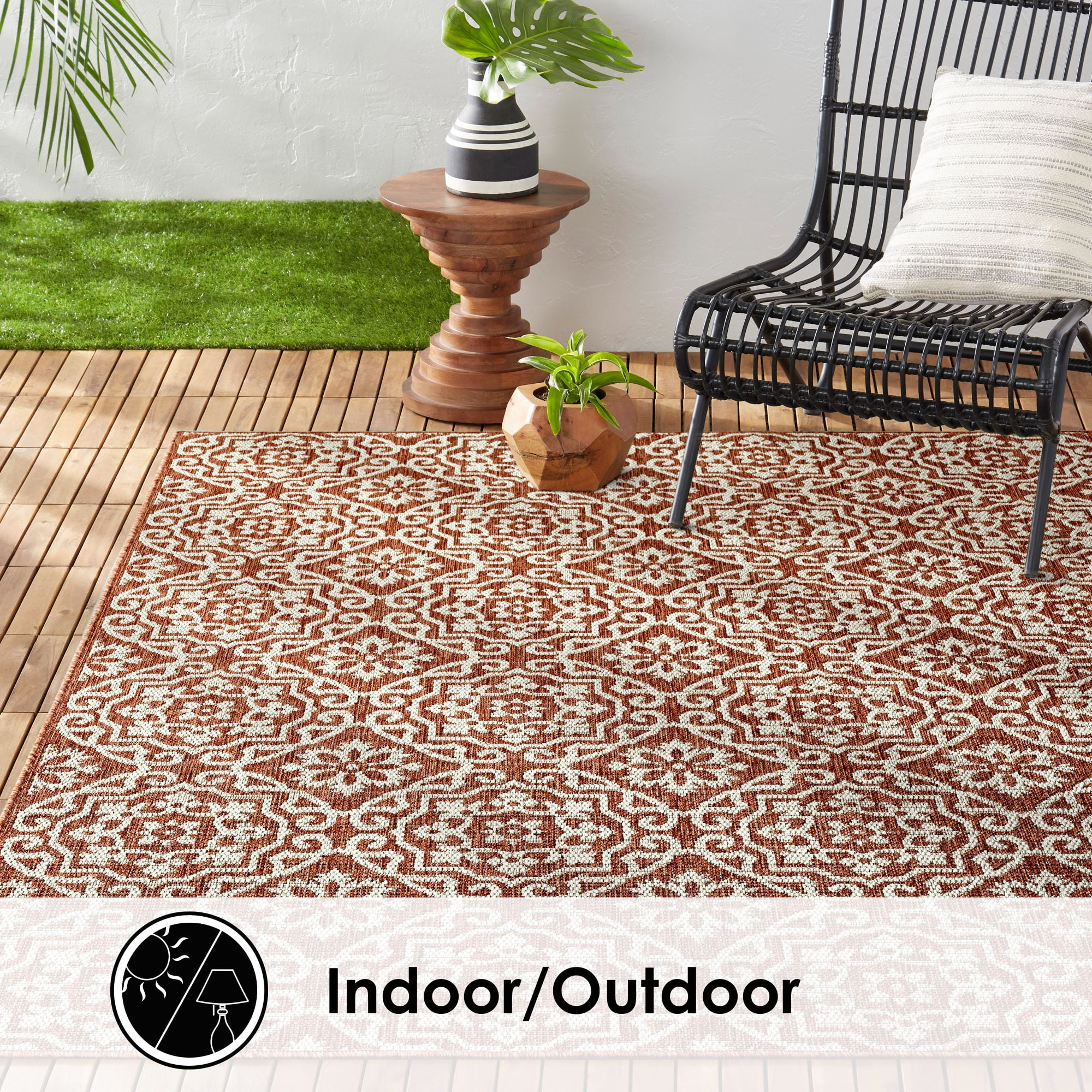 Nicole Miller New York Patio Country Danica Transitional Geometric Indoor/Outdoor Area Rug, Terracotta/Ivory , 6'6"x9'2"