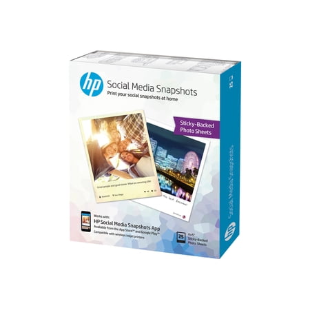 HP Social Media Snapshots - Soft-glossy - removable self-adhesive - 11 mil - 4 in x 5 in - 265 g/m�� - 25 sheet(s) photo paper - for Officejet Enterprise Color Flow MFP X585; Photosmart B110, Wireless B110
