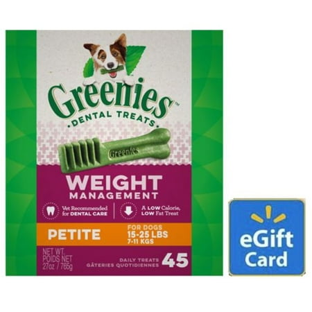 Greenies Weight Management Petite Dental Dog Treats, 27 oz. Pack (45 Treats) with Bonus $5 eGift Card