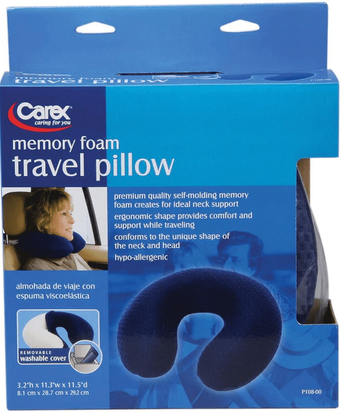 Carex Premium Quality Memory-Foam Travel Pillow for Neck Support, Relieves Pain, 0.9 lbs, Blue