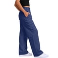 thumbnail image 4 of Favoffer Women Cotton Linen Wide Leg Pants Elastic Waist Front Button Pants Straight Tube Business Casual Slacks for Spring Daily, 4 of 6