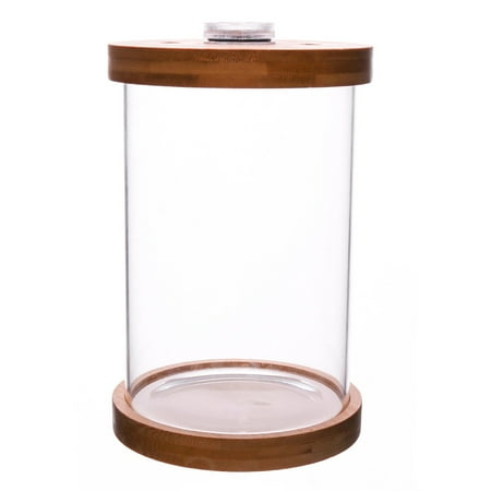 

1pc Small Glass Fish Tank Bamboo Base LED Mini Fish Tank Tabletop Decoration