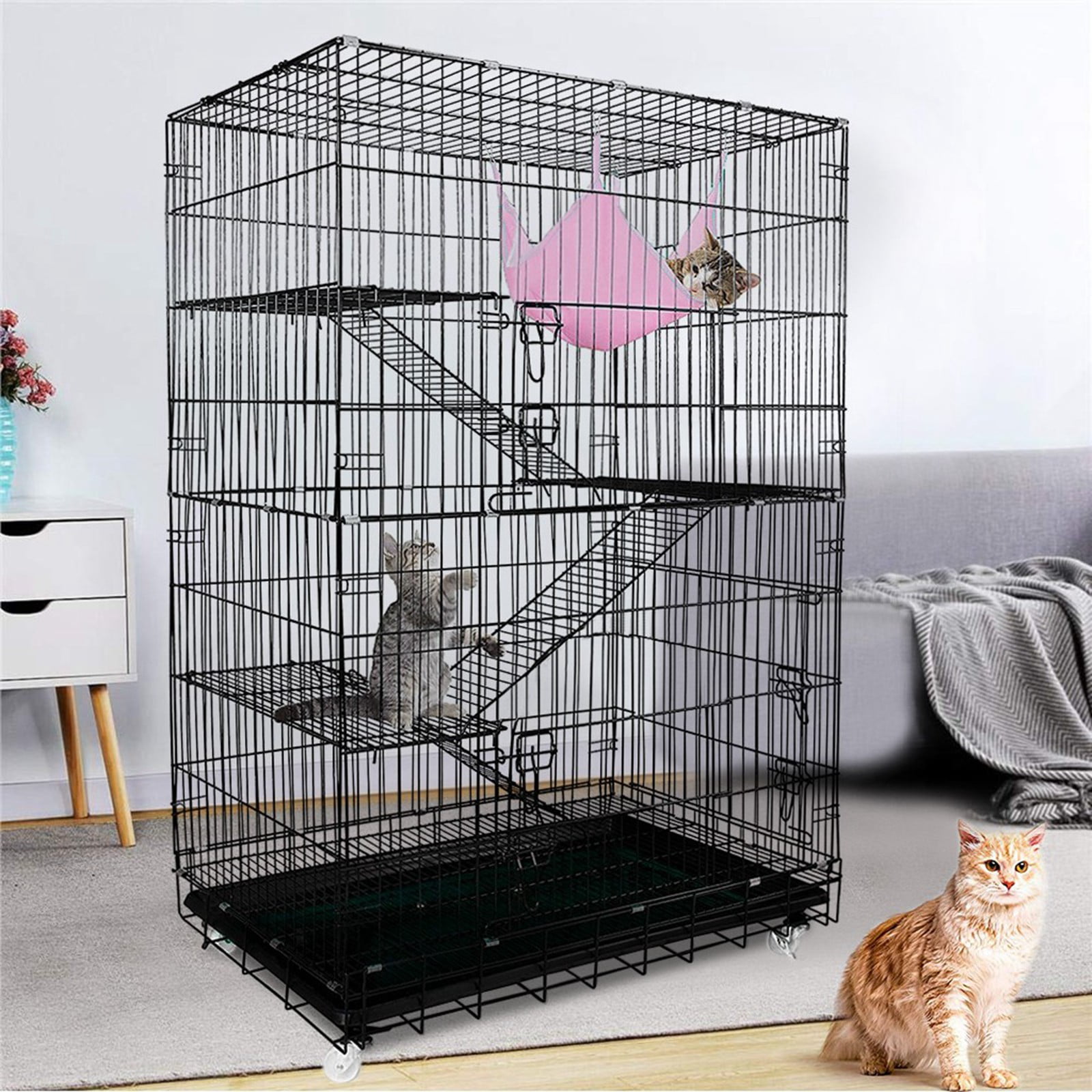 30" New Homey Pet Folding Wire Cat Ferret Chinchilla Cage Crate w Tray &Hammock 