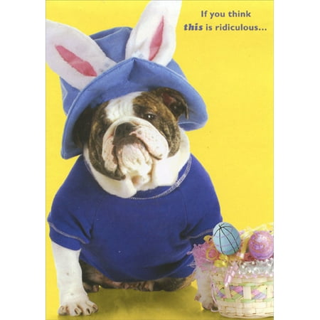 Designer Greetings Dog with Blue Hat and Rabbit Ears Funny Easter