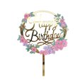 thumbnail image 1 of Gold Cake Topper Acrylic Happy Birthday Flower Dessert Toppers, 1 of 6