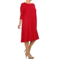 thumbnail image 2 of Women's Plus Size Casual 3/4 Sleeves Basic A-Line Pleated Solid Midi Dress, 2 of 3