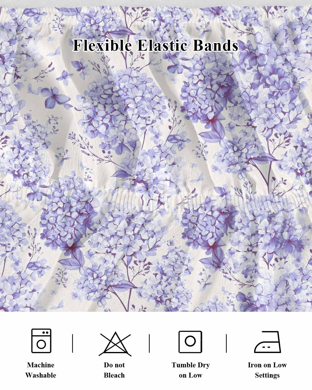 Purple Floral Wrap Around Bed Skirts for Queen Bed 18" Drop,Bed Skirt with Adjustable Elastic Belt Dust Ruffle Bed Valance for Bedroom Hotel Hydrangeas Flower Spring Summer Botanical Bed Frame Cover