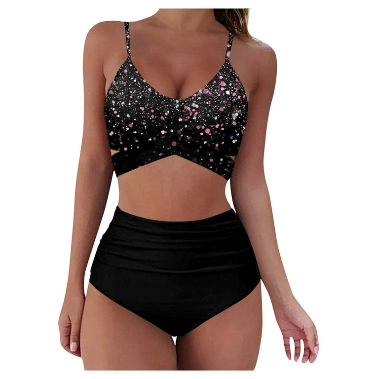 Swimsuits for Women Two Piece Bathing Suits Bra Top with High Waisted Bottom  Wrap Bikini Set 