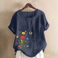 thumbnail image 2 of JTZGDY Plus Size Women's Summer Floral Print Cotton Linen Tops Casual Boho Short Sleeve Crewneck Graphic T Shirt Loose Lightweight Dressy Blouse Tunics 2025 Navy XXXL, 2 of 4