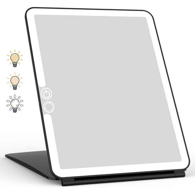 Miroir de Maquillage avec Lumières 2000 mAh USB Rechargeable Miroir de Maquillage Éclairé Écran Tactile 3 Couleurs Réglables 72 Lumières LED Miroir de Voyage Compact pour Filles Femmes (Rose)