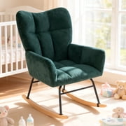 TUAREX Teddy Upholstered Rocking Chair, High Backrest Glider Rocker Accent Chair for Nursery Living Room Bedroom, Green
