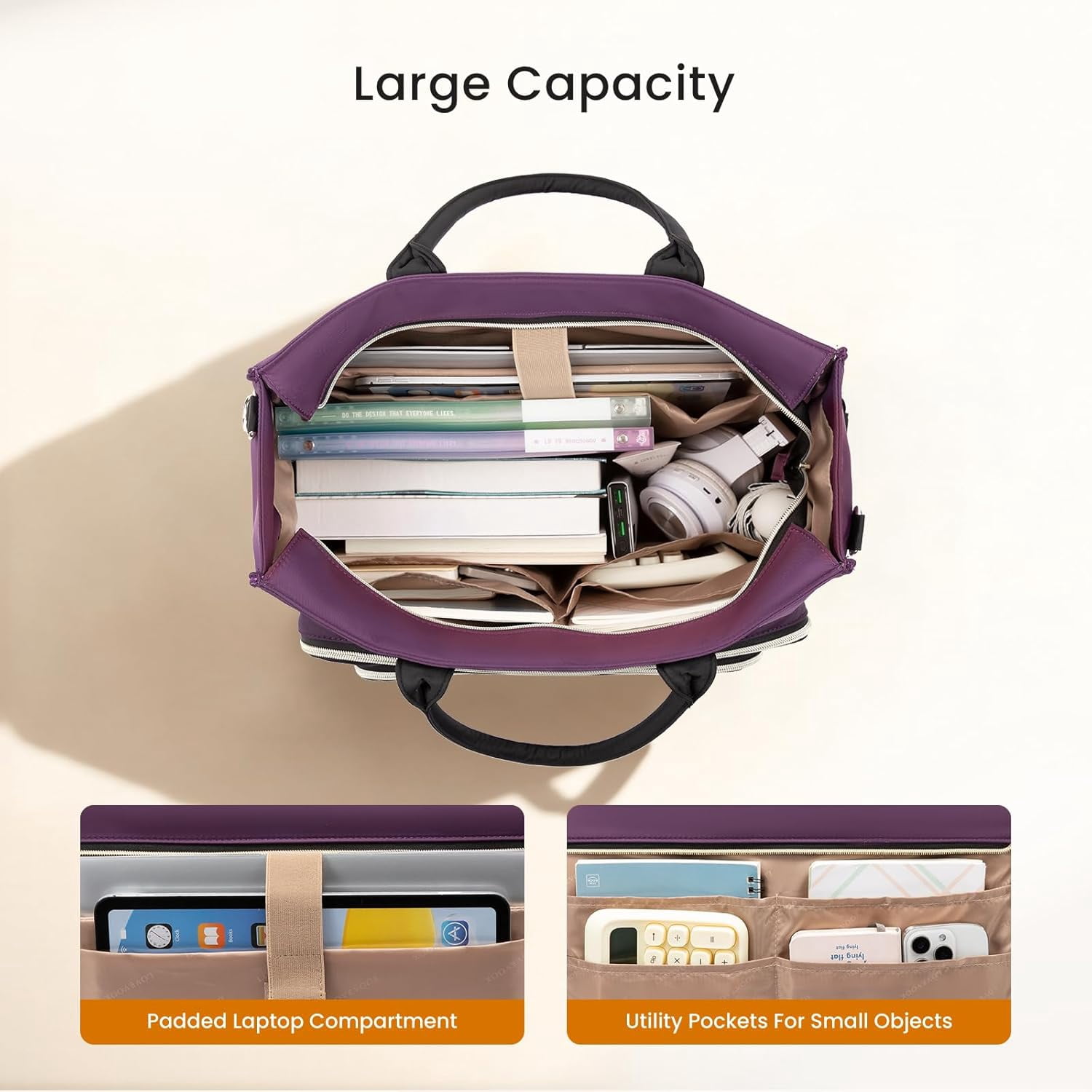 LOVEVOOK Work Tote Bags for Women,Laptop Tote Bag for Women With Large Cup Holder,Teacher Nurse Bags With Accordion File Organizer Pocket,Multi-Pockets Professional Briefcase Business Purses Handbag