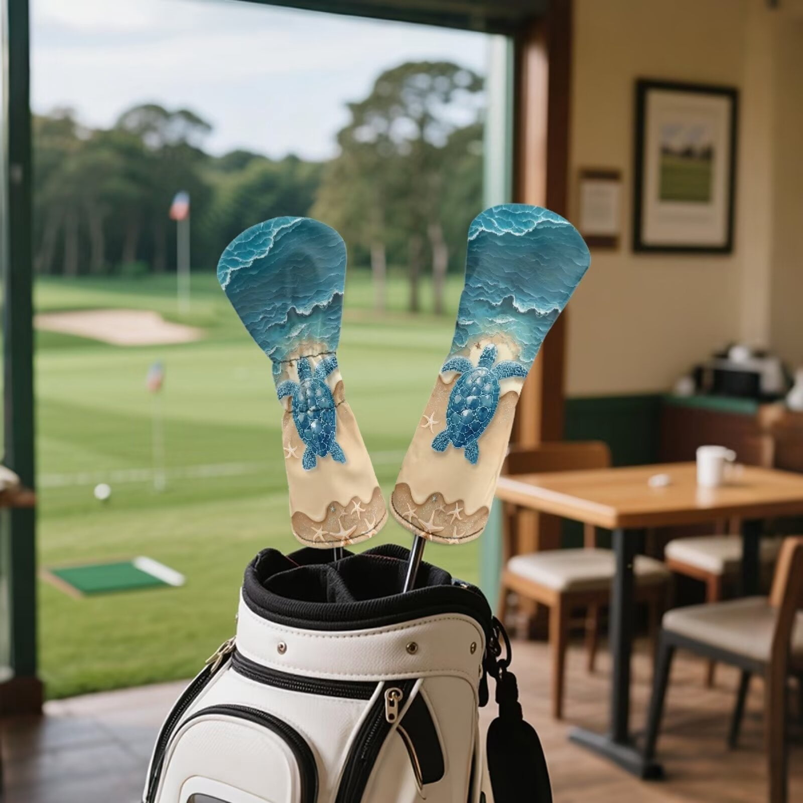 Uorisanigo Golf Club Head Covers Set of 3 Golf Club Covers for Driver, Woods and Hybrid, Accessories Premium PU Leather Beach Turtle Golfclub Headcovers, Gifts for Men Women