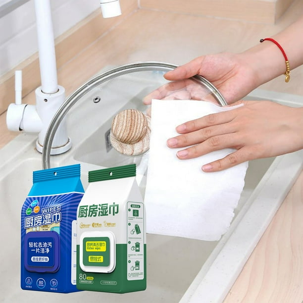 Toallitas para remover manchas de cocina de 80 años | Toallitas limpiadoras de tejidos no tejidas de alta resistencia – removedor de aceite y grasa multiusos para cocinas, platos, campanas