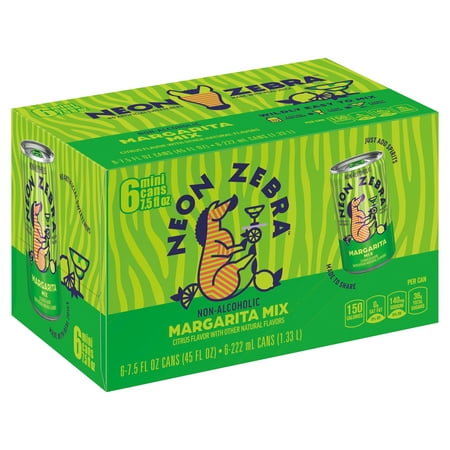 Neon Zebra Margarita Mix, Cocktail Mixers, No Artificial Sweeteners, 5% Juice, 7.5 oz Cans (6 Pack)