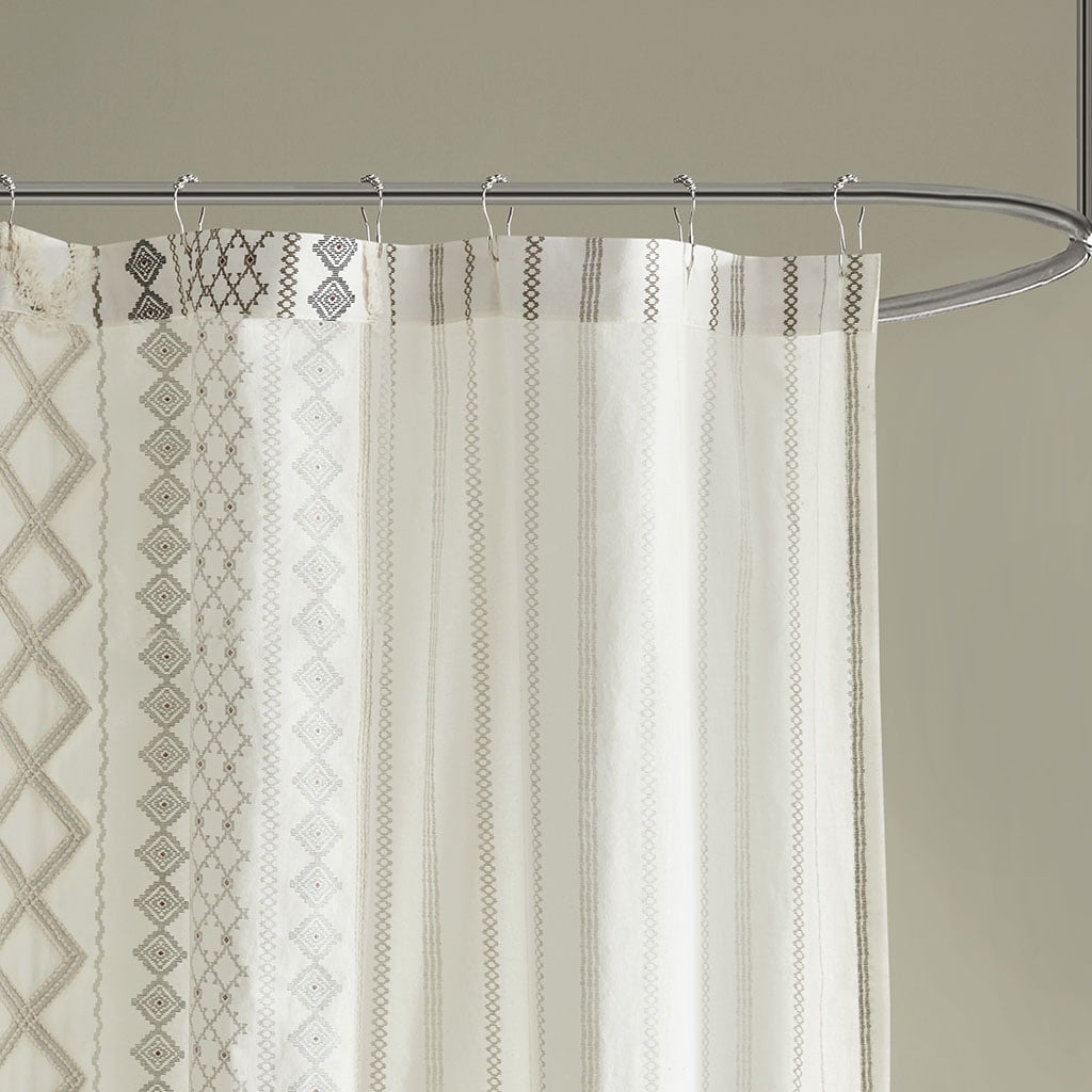 Euroco Cotton Printed Shower Curtain with Chenille