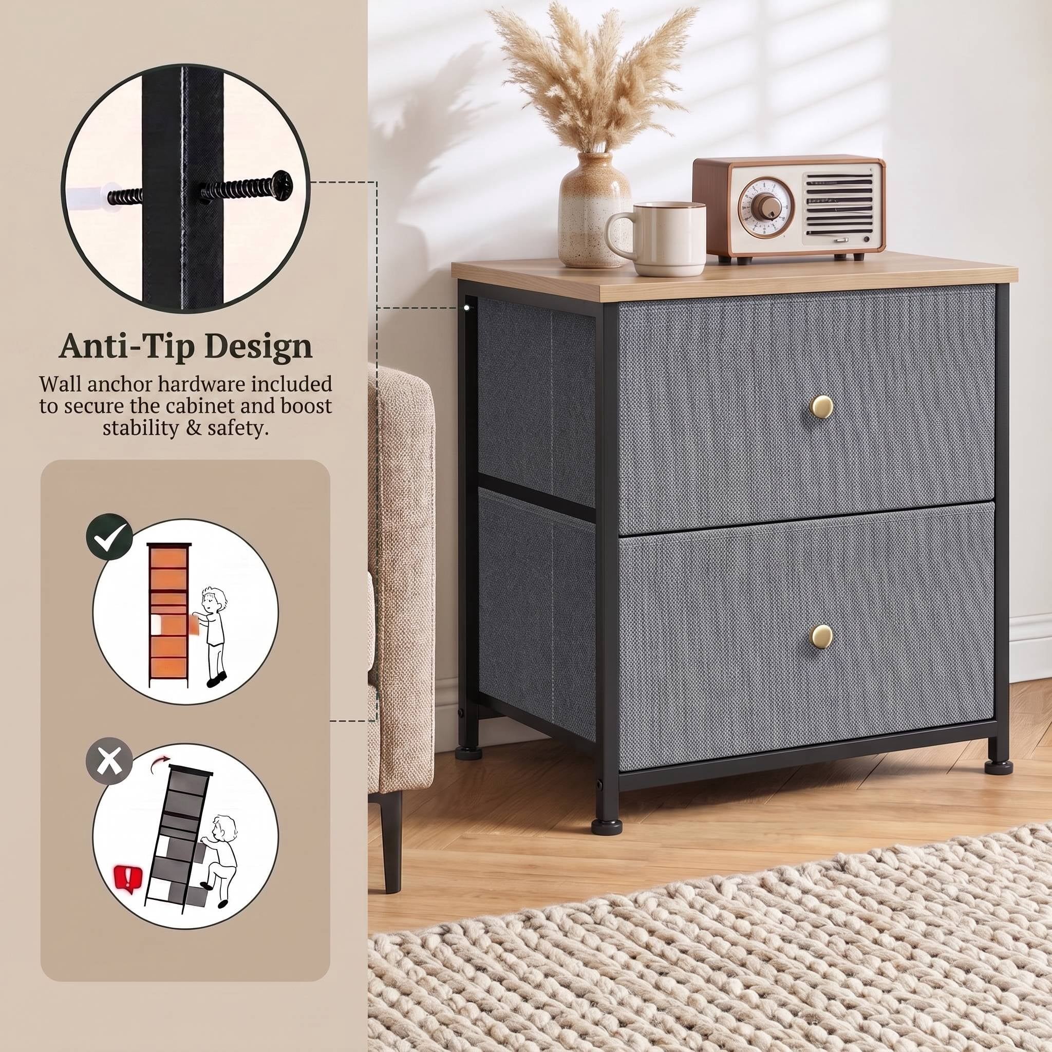 TrumanPick 2-Drawer Fabric Storage Dresser, Fabric Nightstand for Bedroom Set of 2, Small Dresser for Closet Dorm 11.8"D x 18"W x 20"H, Blue