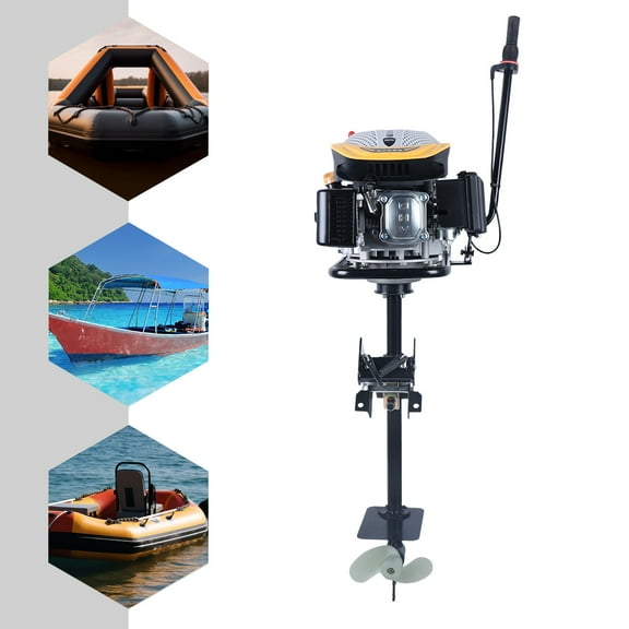4-Stroke Outboard Engine, 4.3kw 225CC Single Cylinder Gas Powered Fishing Boat Engine for Inflatable Boats, Fiberglass Boats